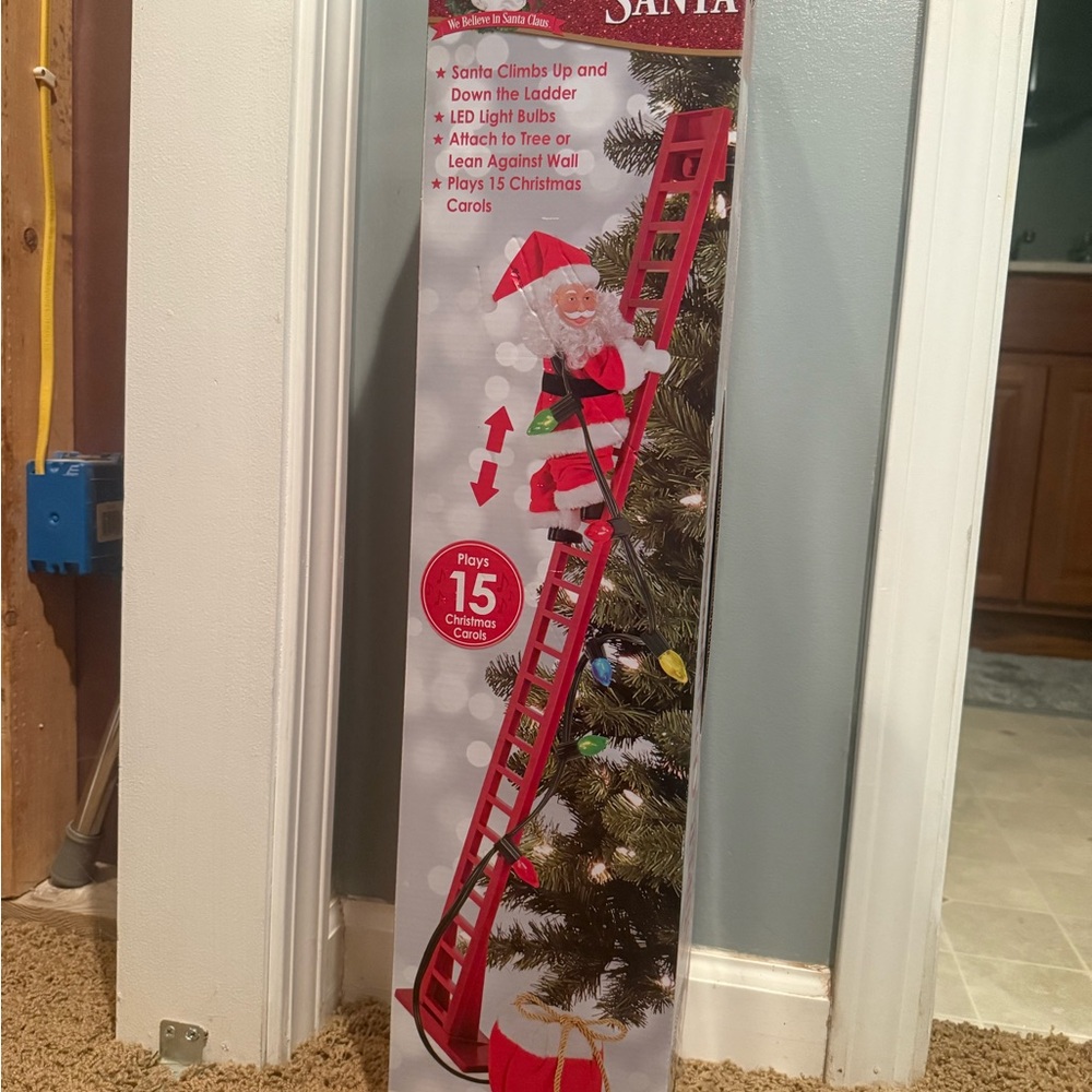 Animated Santa Climbing Ladder with LED Lights